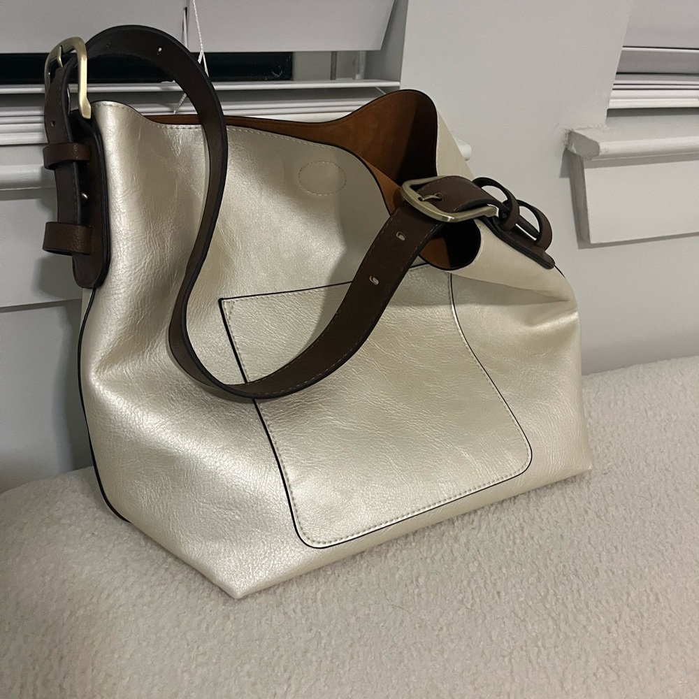 Joy Susan Classic Hobo Handbag in Metallic Pearl/Coffee